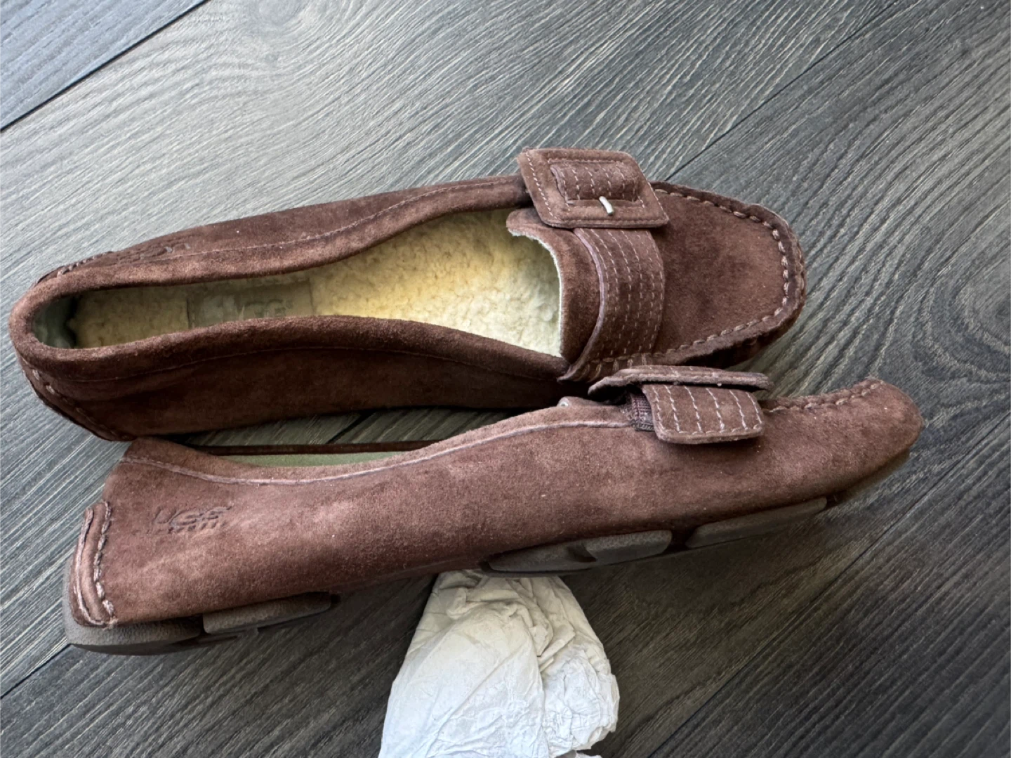 UGG Brown Suede Sheepskin Lined Loafers - photo 2