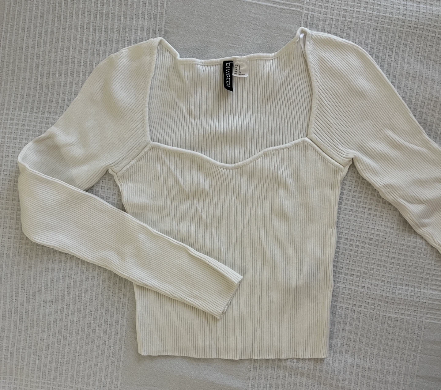 H&M White Square Neck Long Sleeve Top