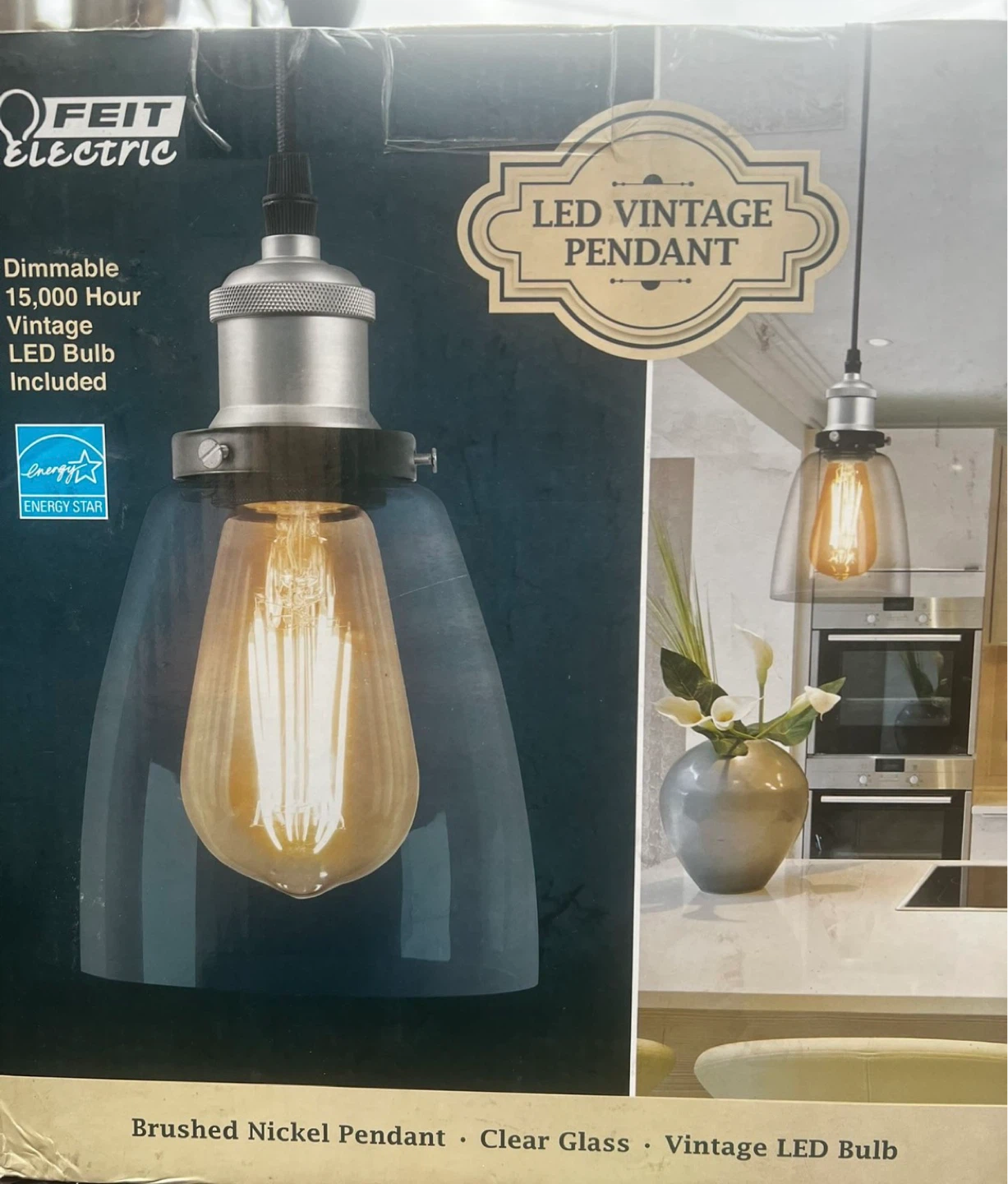 Feit Electric LED Pendant Light Fixture with Clear Glass Shade