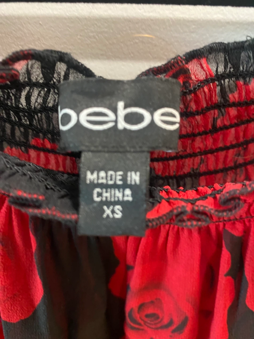 Bebe Black & Red Rose Print Sheer Blouse XS - photo 3