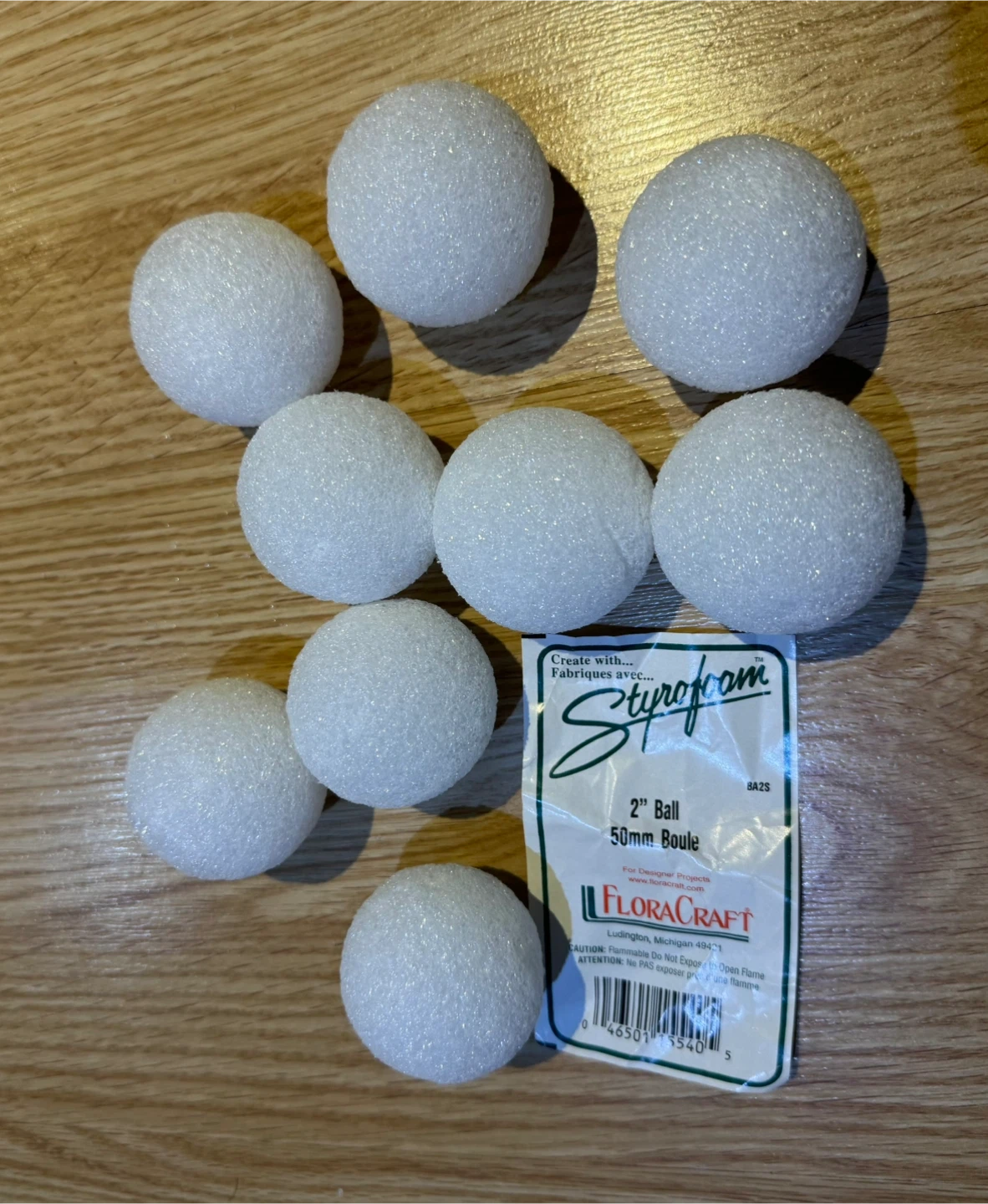 FloraCraft Styrofoam Balls (2" / 50mm) - Pack of 8
