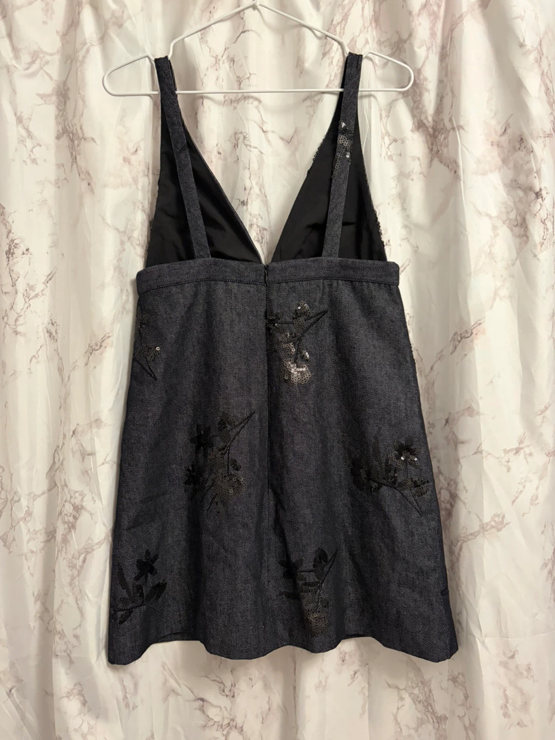 Zara Denim mini dress with sequin floral details - photo 4