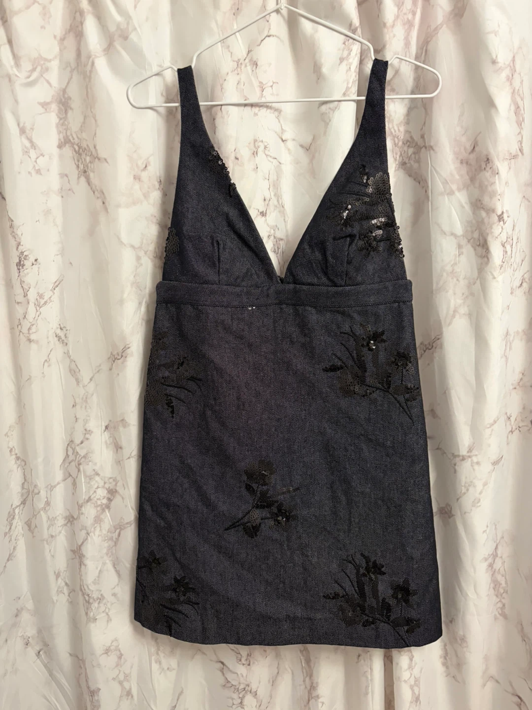 Zara Denim mini dress with sequin floral details - photo 3