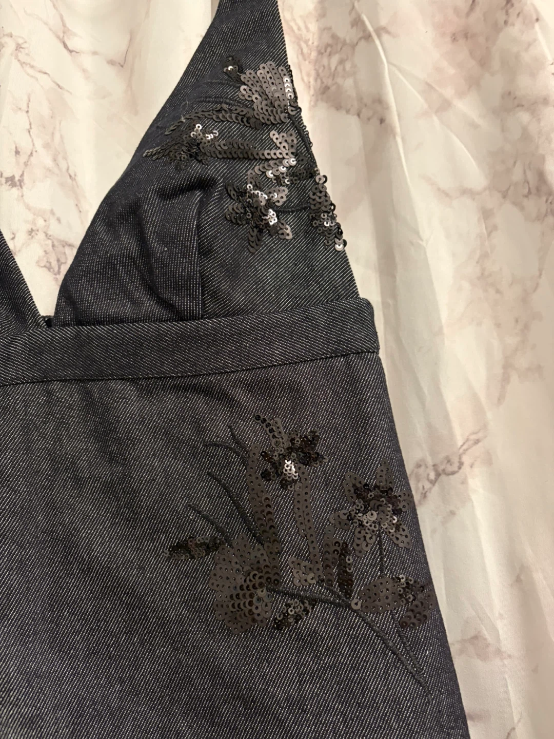 Zara Denim mini dress with sequin floral details - photo 5
