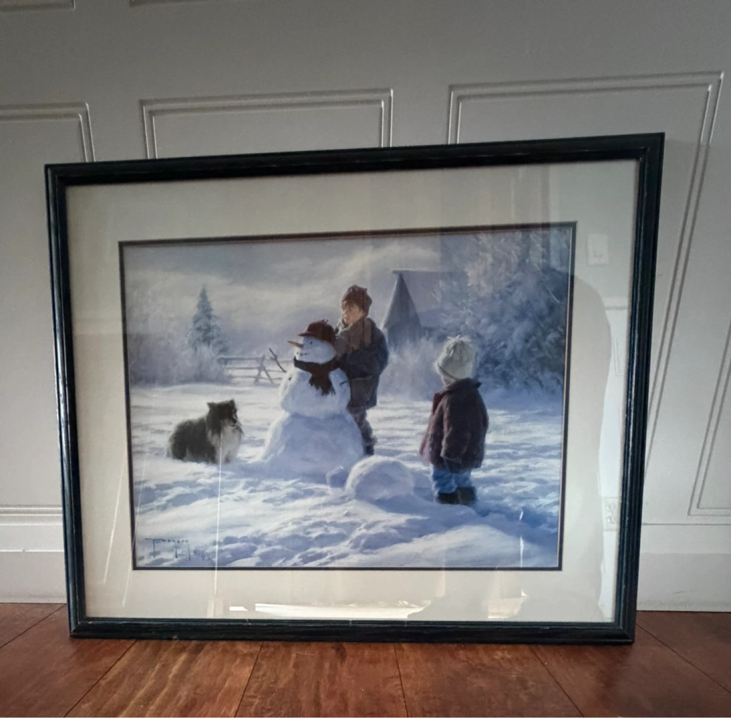 Framed Art Print - Children Building Snowman, '93