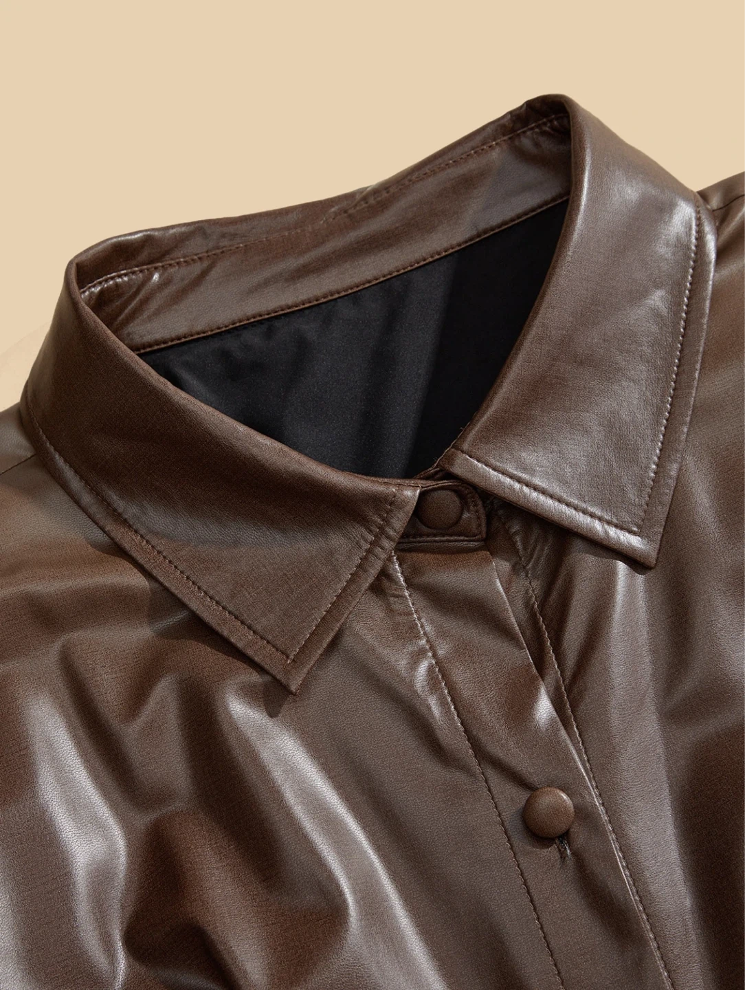 Brand New Brown Faux Leather Button-Up Maxi Dress with Belt - photo 2