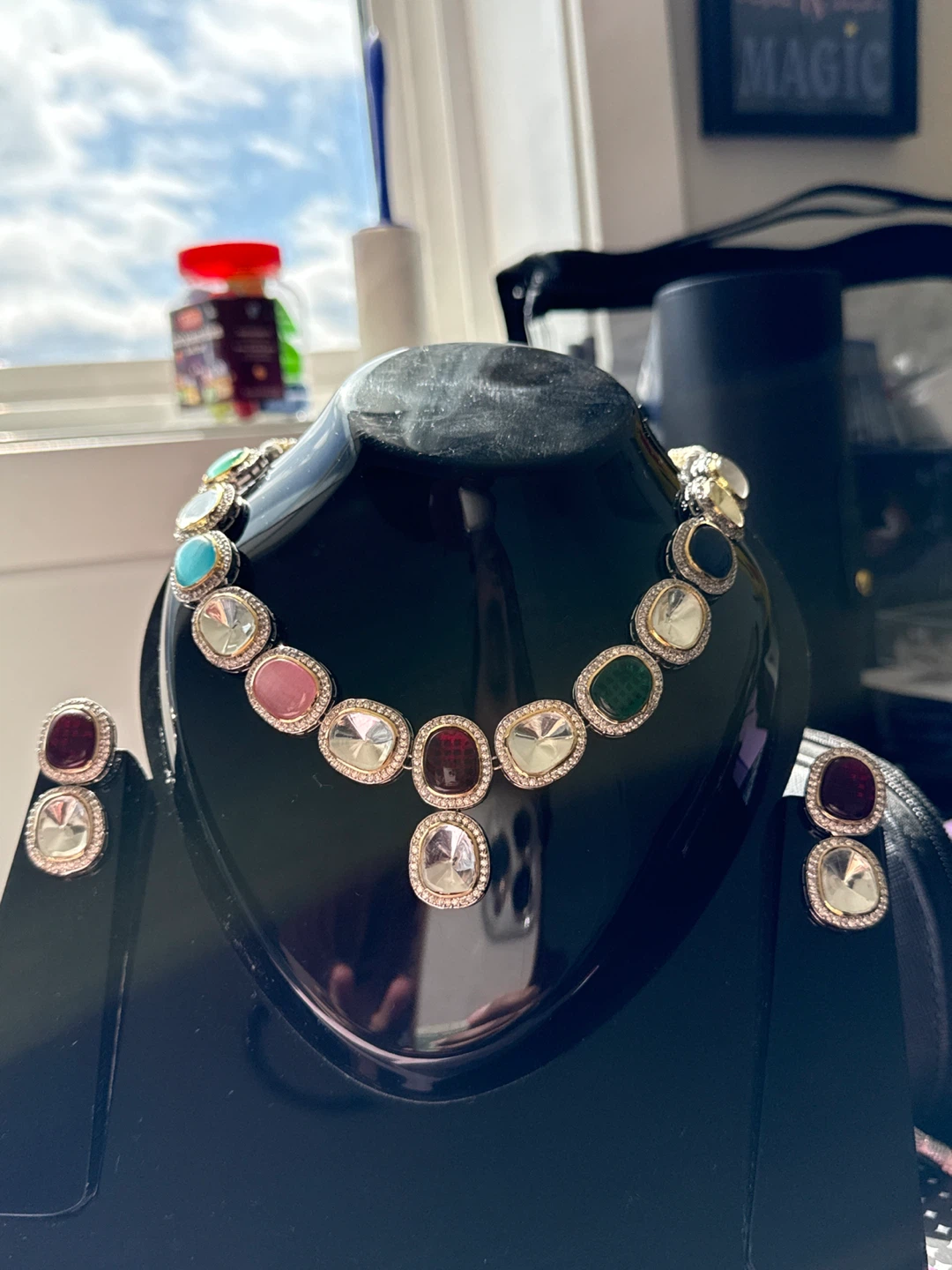 Multi-gemstone Necklace and Earring Set