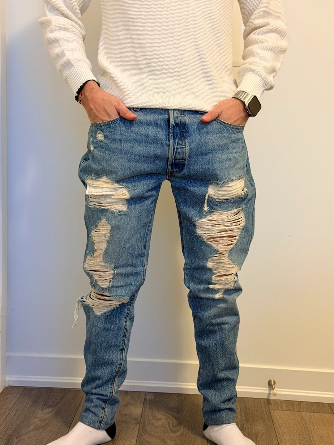 Levi's 501 Jeans - Distressed Blue Denim