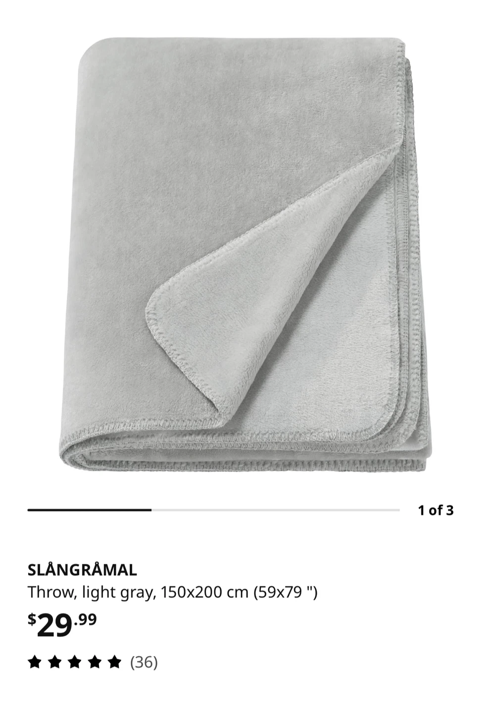 IKEA SLÄNGMÅL Throw Blanket Light Gray 150x200 cm - photo 2