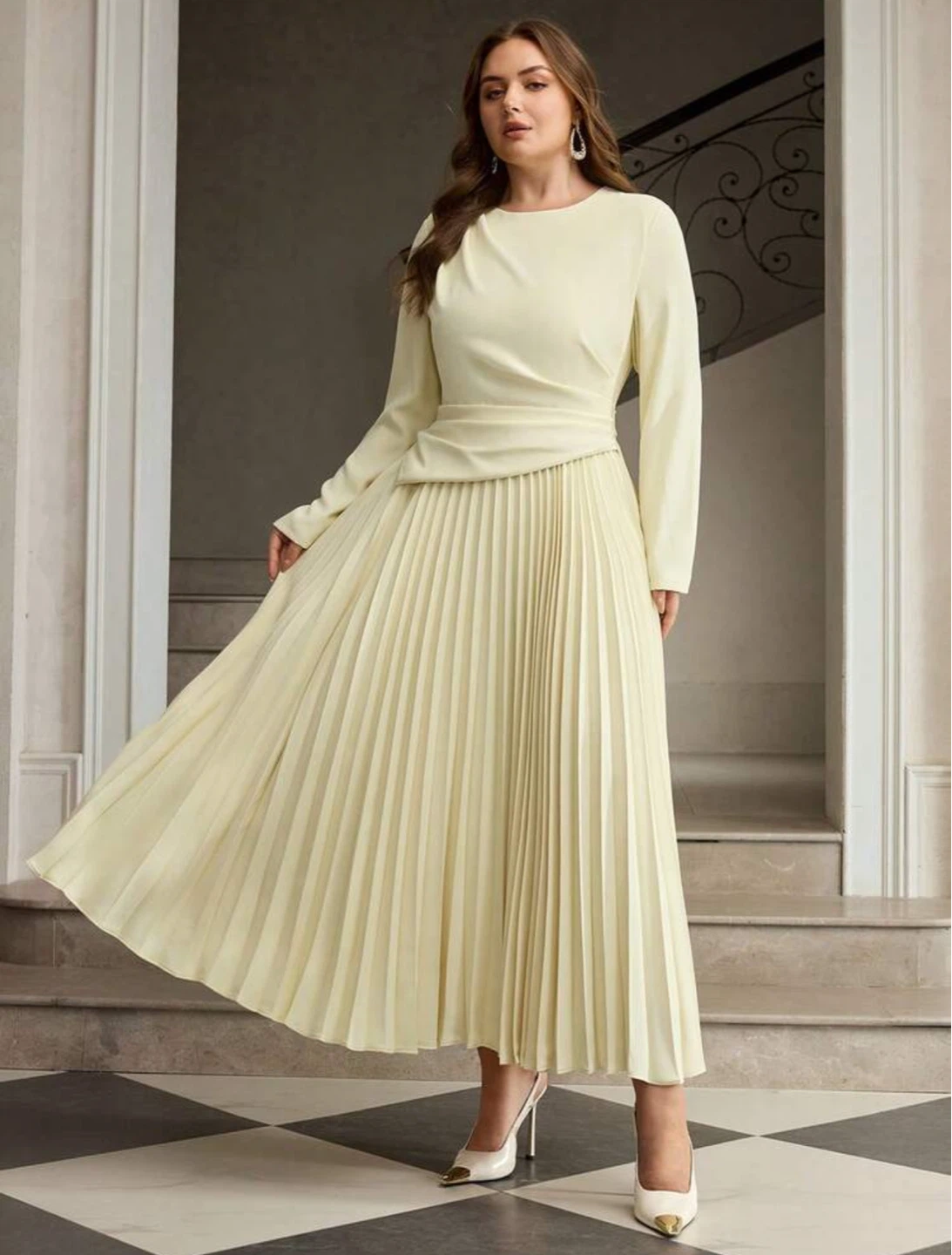 Brand New Light Yellow Pleated Dress