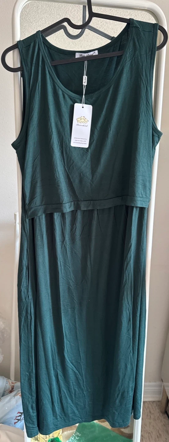Beaueland Dark Green Sleeveless Maxi Dress - XL