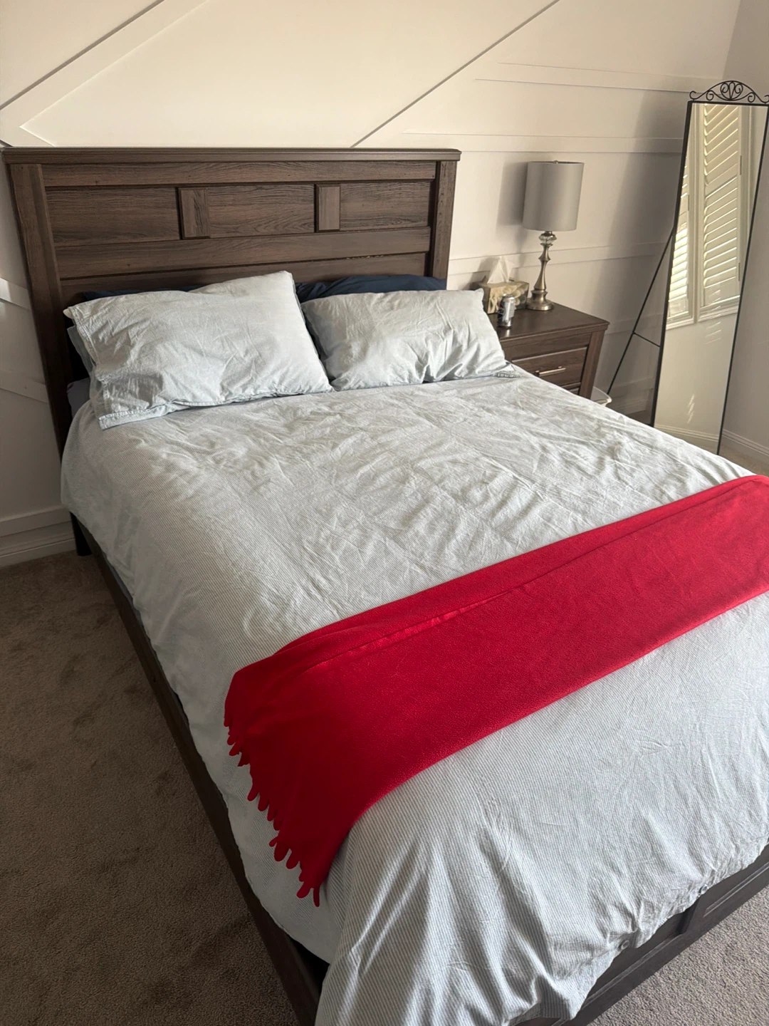 Dark Wood Queen Bed Frame with Headboard