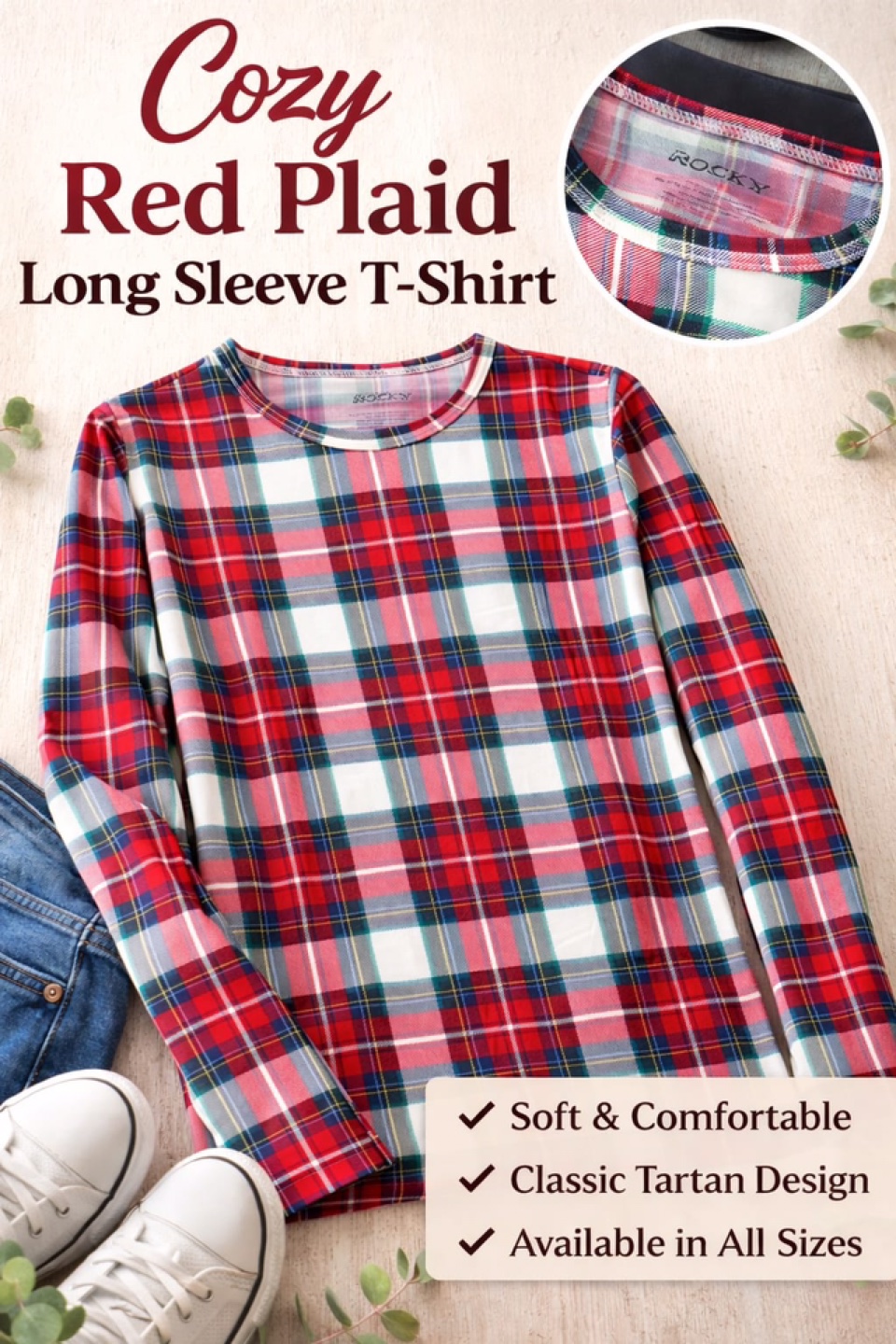 Rocky Red Plaid Long Sleeve T-Shirt