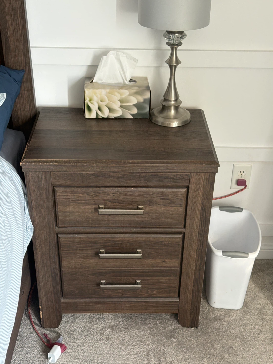 Dark Brown Nightstand with 3 Drawers