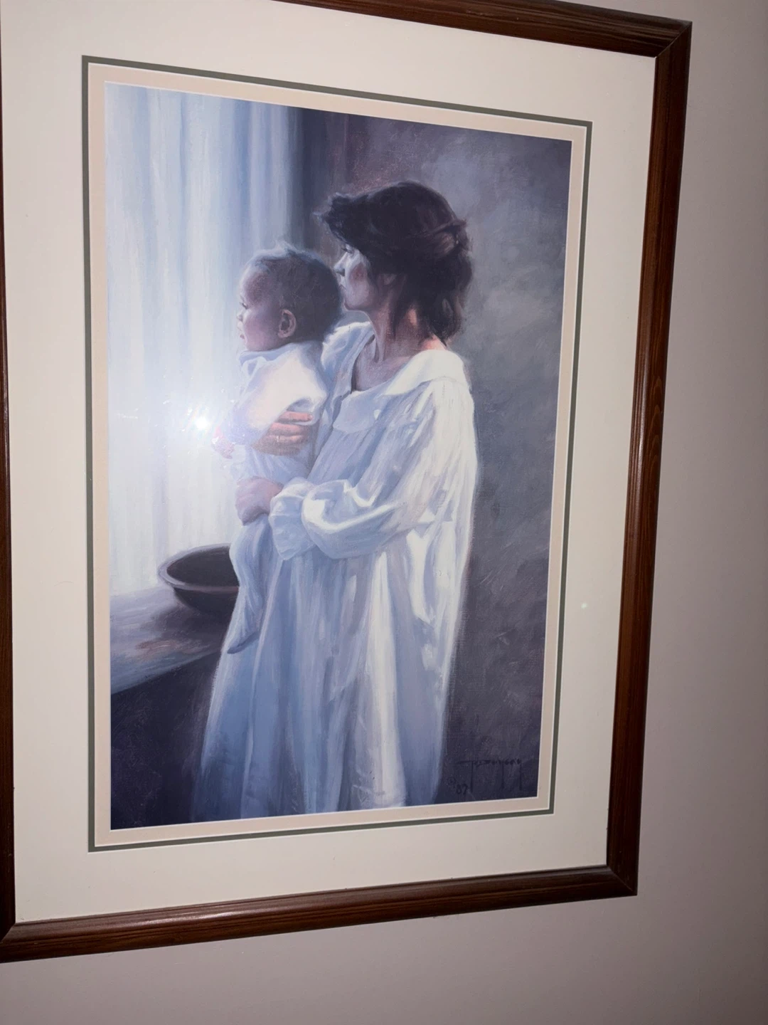 Framed Art Print: Mother and Child Looking Out Window