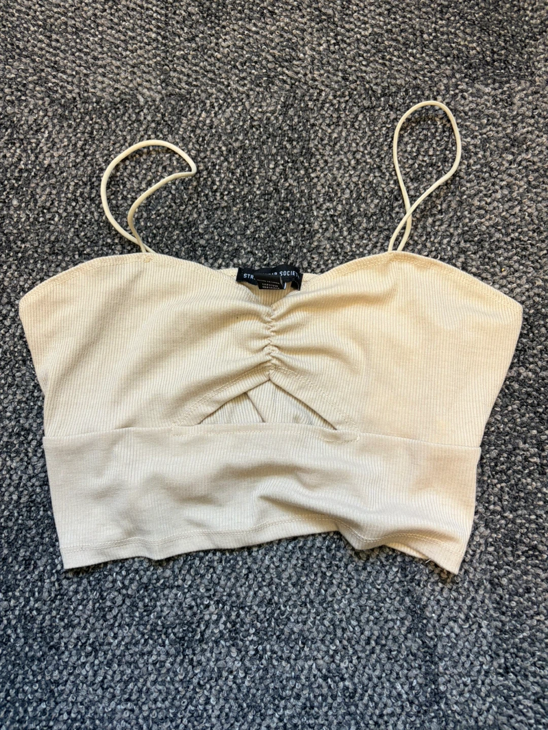 STR Society Cream Ruched Crop Top