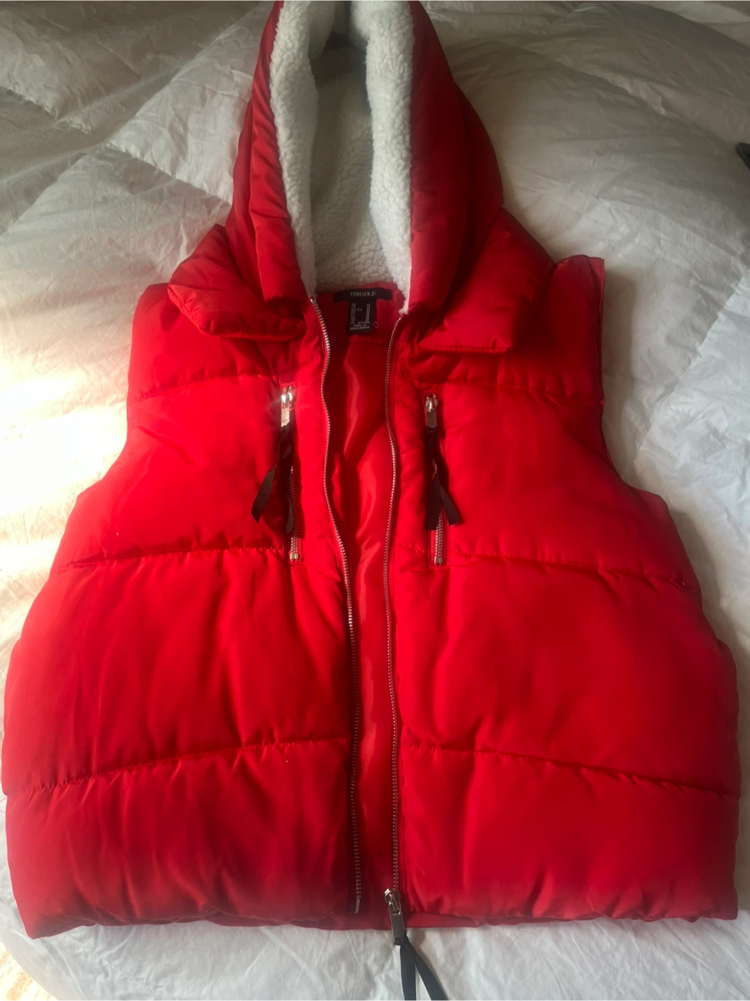 Forever 21 Red Puffer Vest with Sherpa Lining - Size M