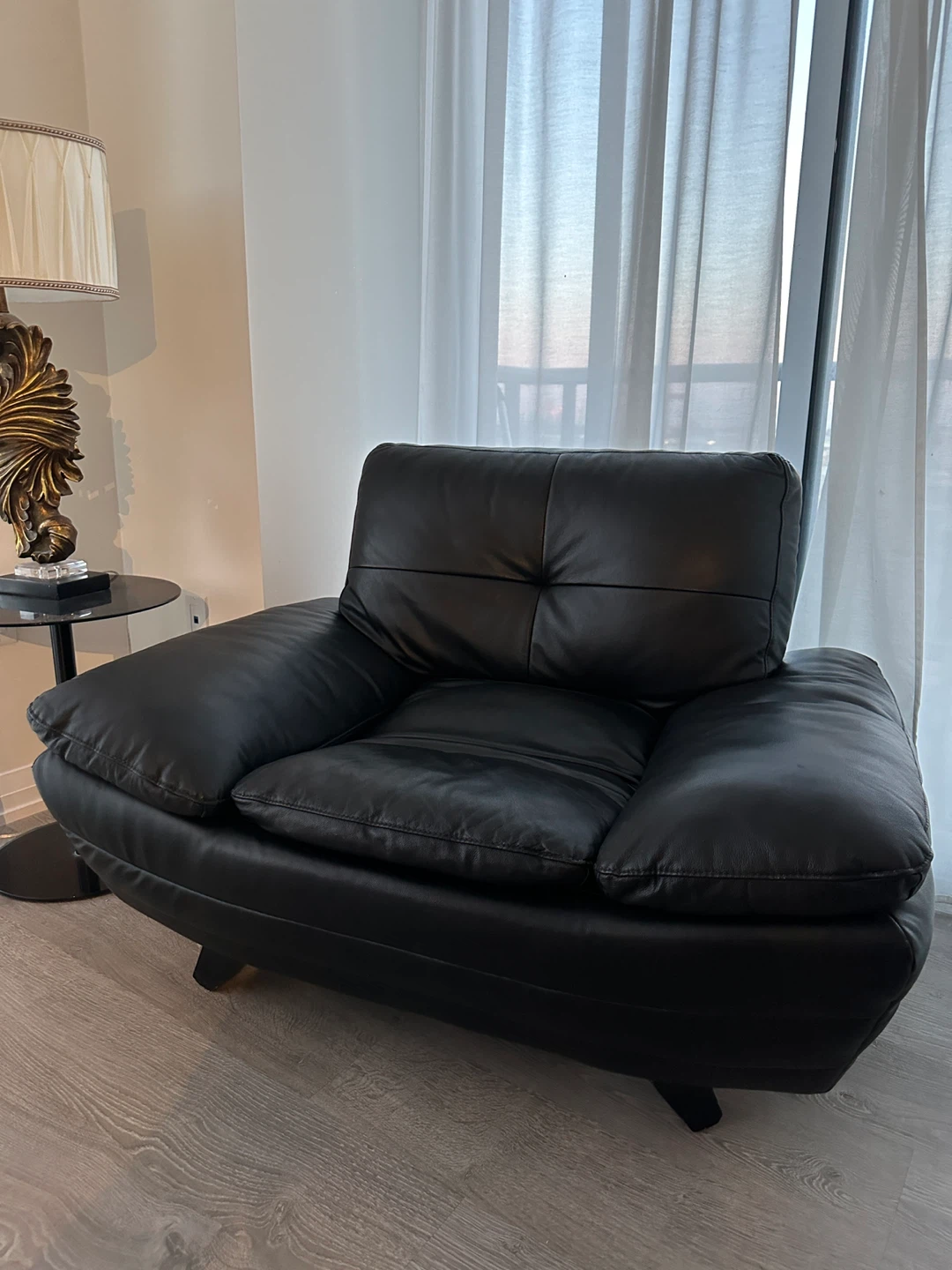 Black real leather armchair