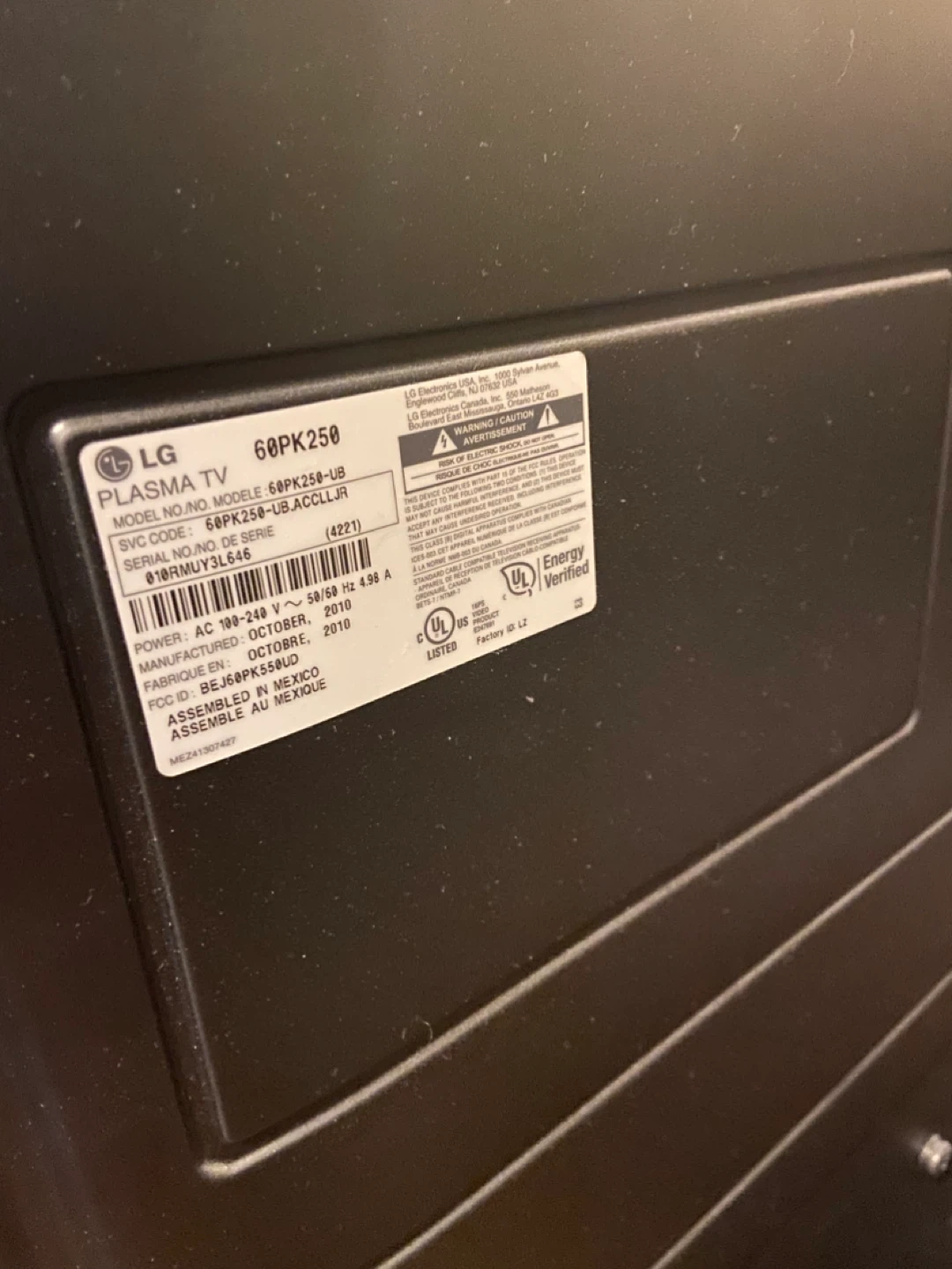 LG 60PK250 Plasma TV - photo 2