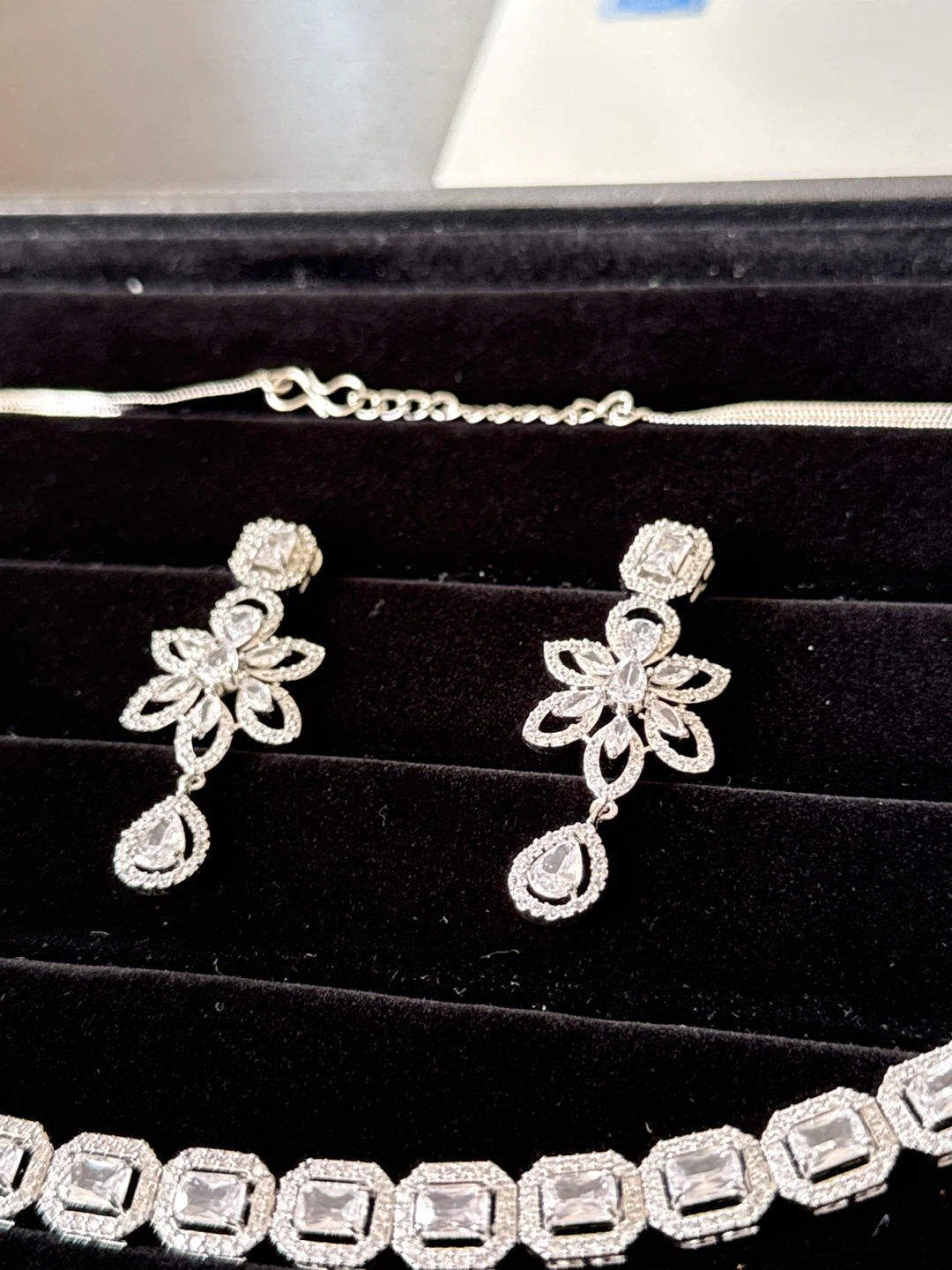 Silver Tone Crystal Necklace and Earring Set - photo 3