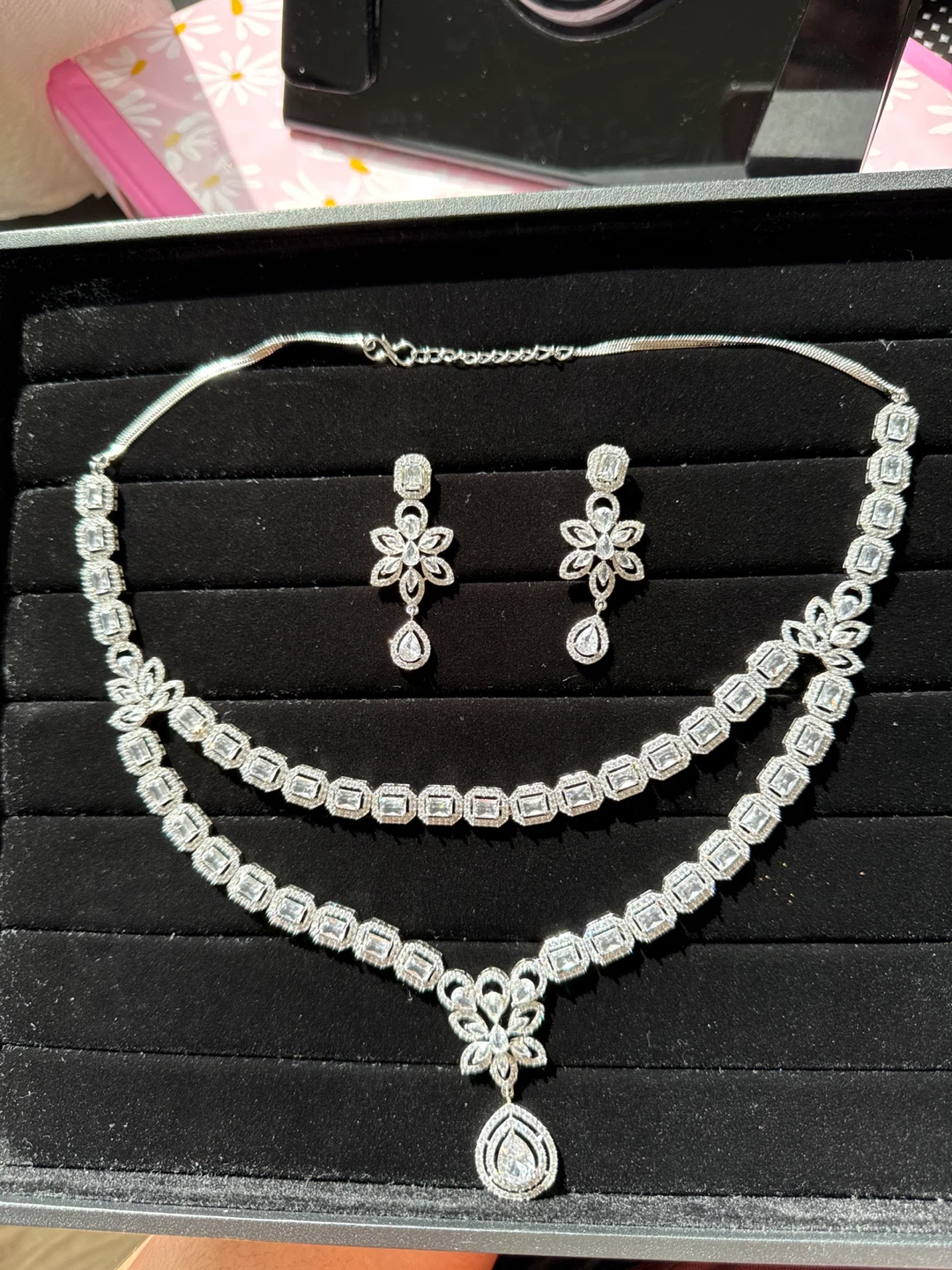 Silver Tone Crystal Necklace and Earring Set