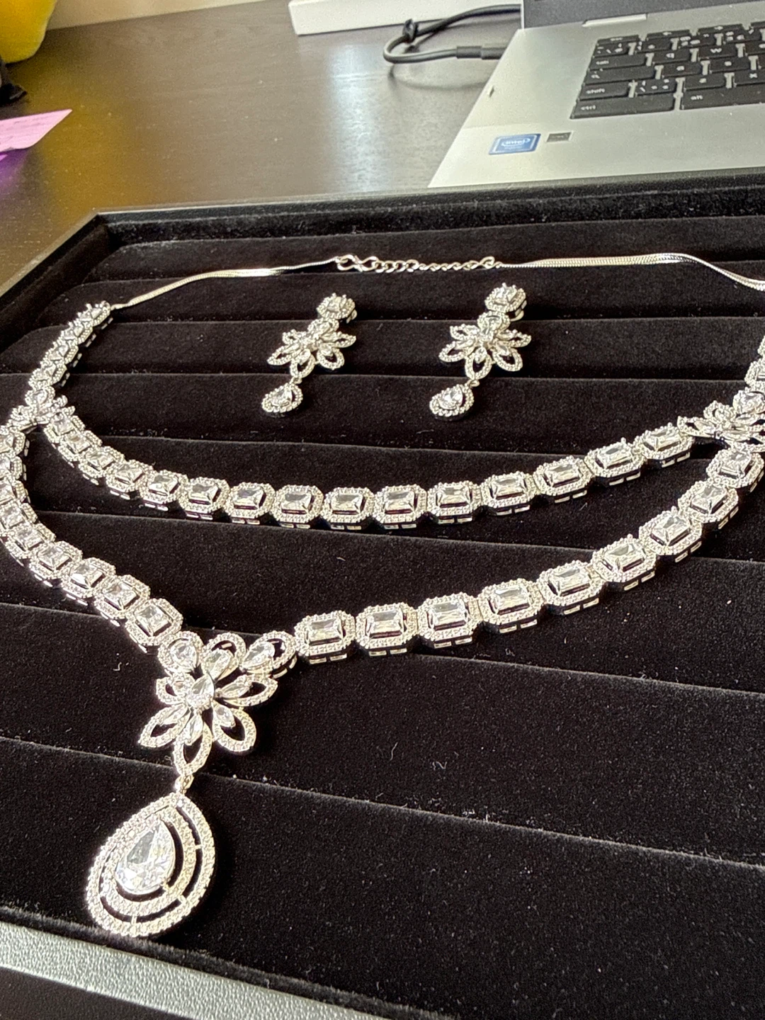Silver Tone Crystal Necklace and Earring Set - photo 2
