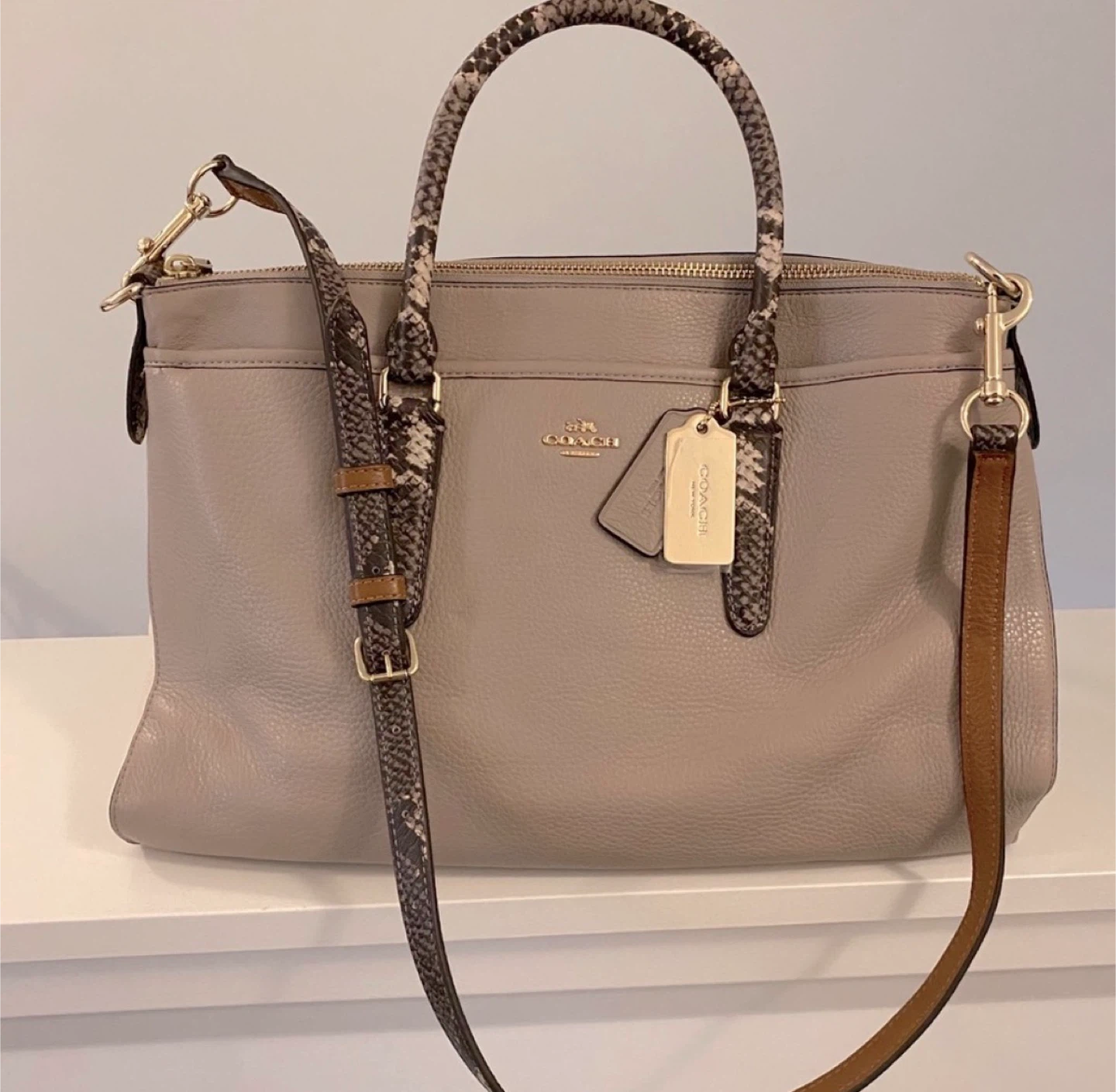 NWOT Coach Leather Satchel Bag with Snakeskin Accents