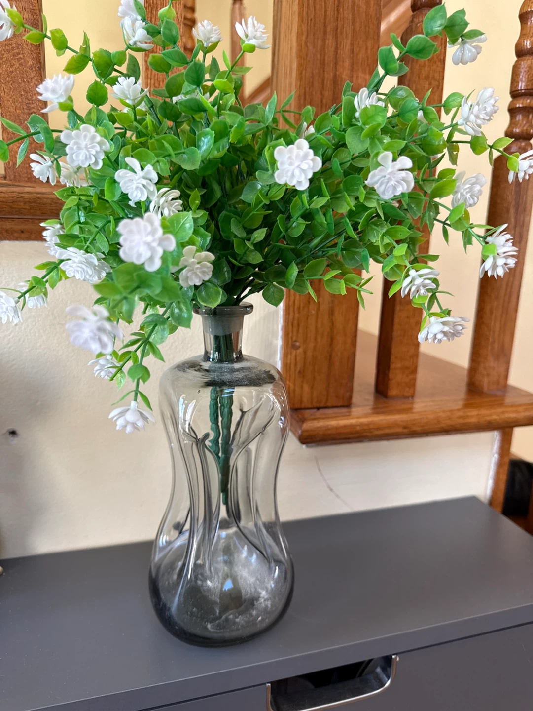 Artificial White Flower Arrangement in Glass Vase