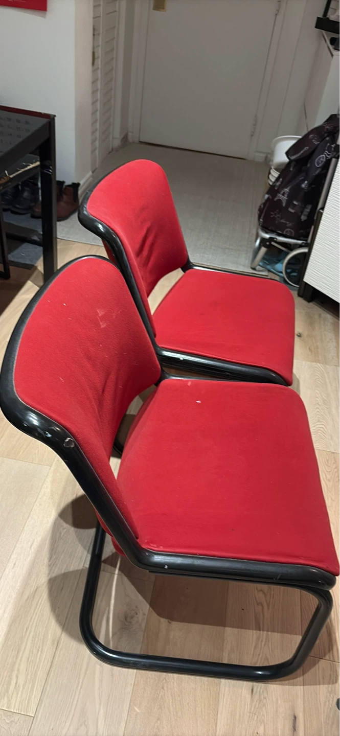 2 Red Chairs with Black Metal Frame