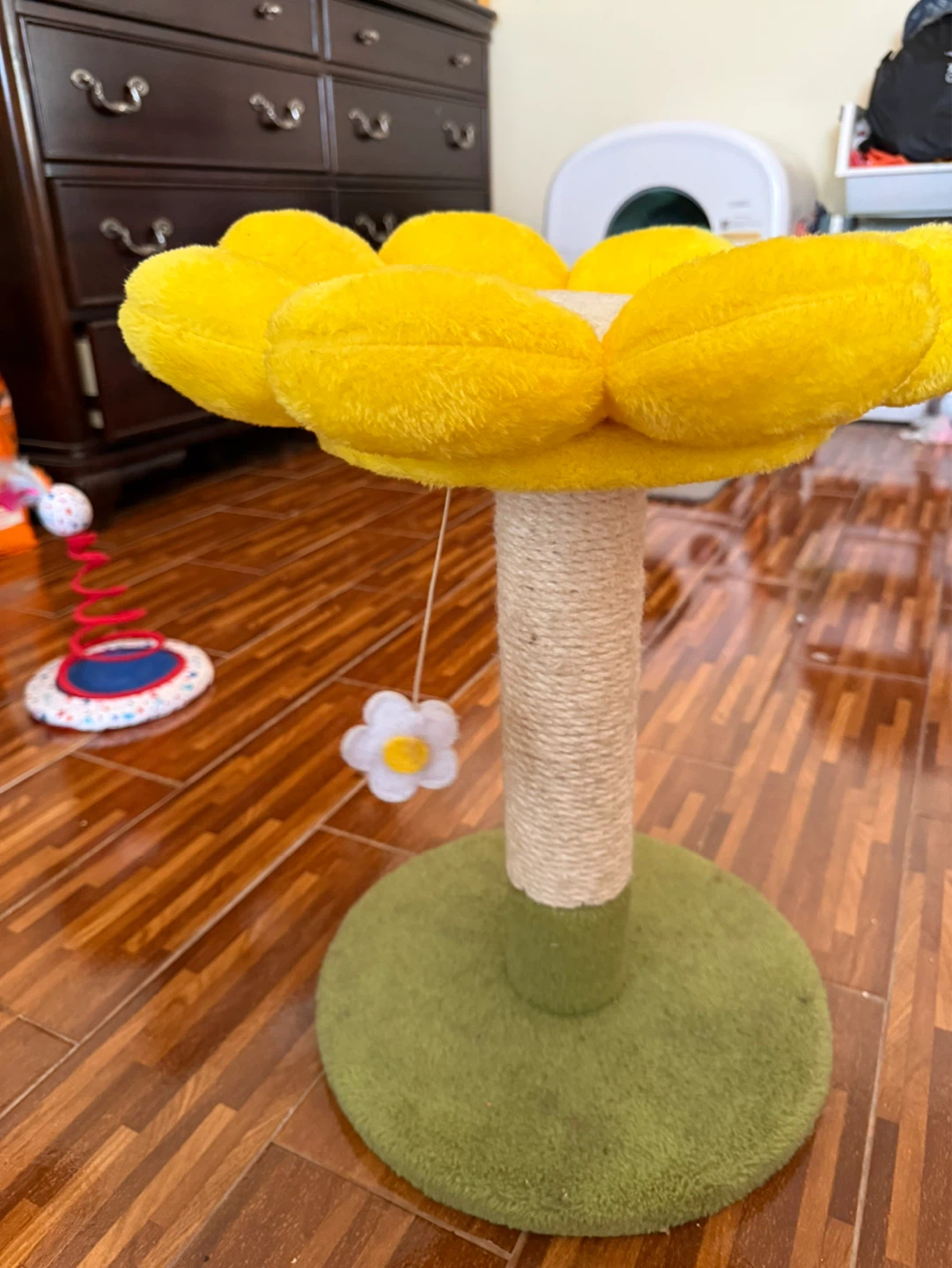 Yellow Flower Cat Scratching Post with Toy