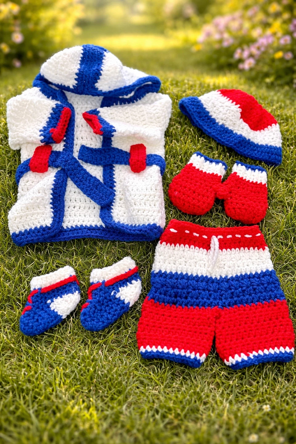 Handmade Crochet Baby Boxer Costume Set - photo 2