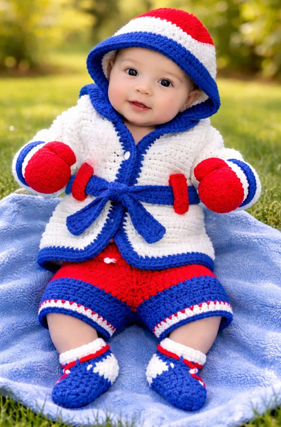 Handmade Crochet Baby Boxer Costume Set