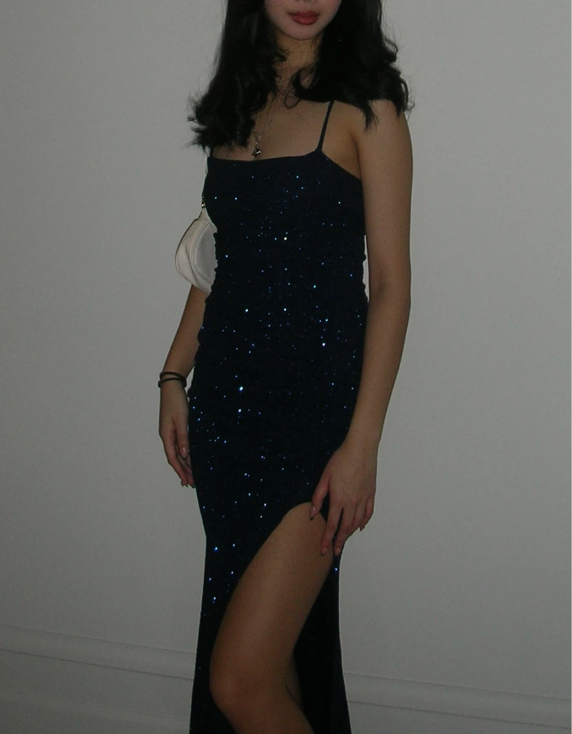 Sparkly Navy Blue Spaghetti Strap Prom Dress - photo 2