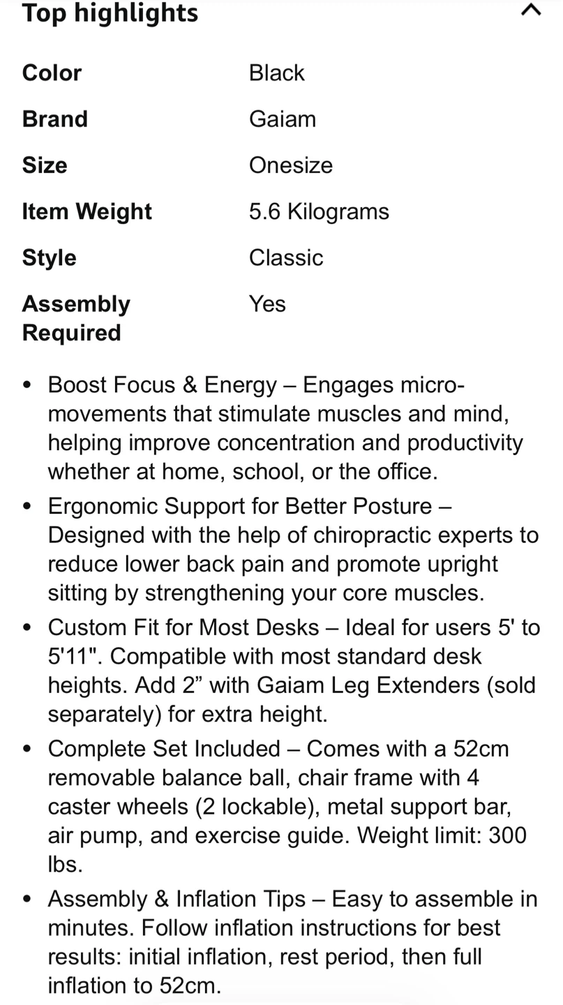Gaiam Classic Balance Ball Chair - photo 4