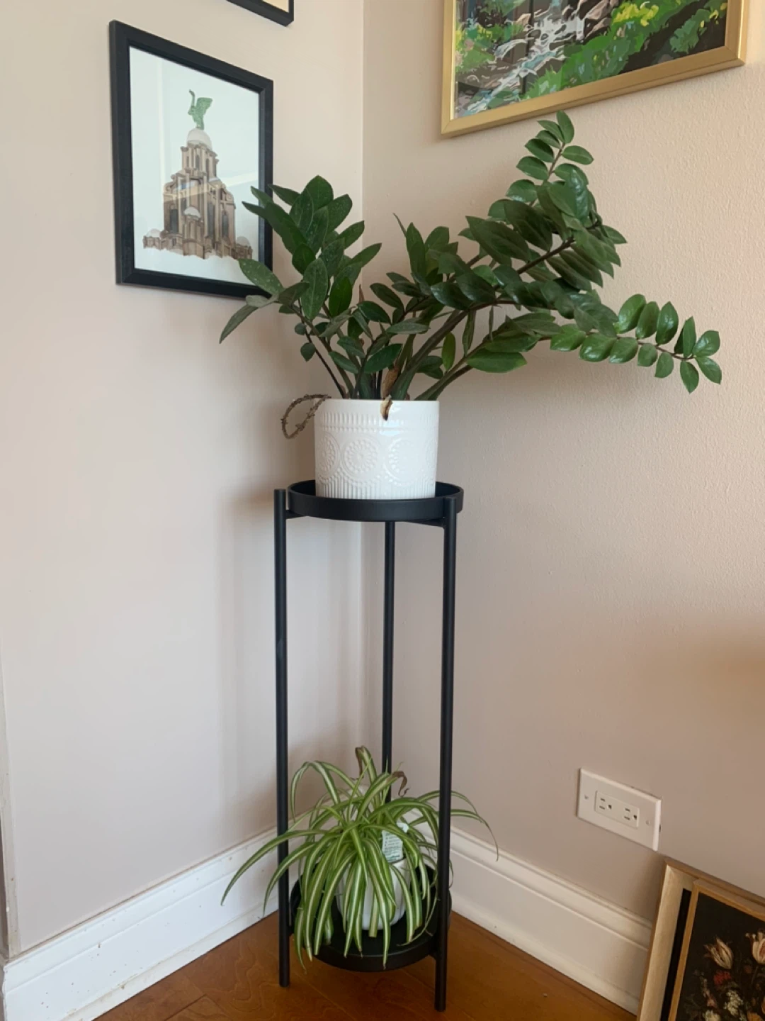 Black Metal Two-Tier Plant Stand