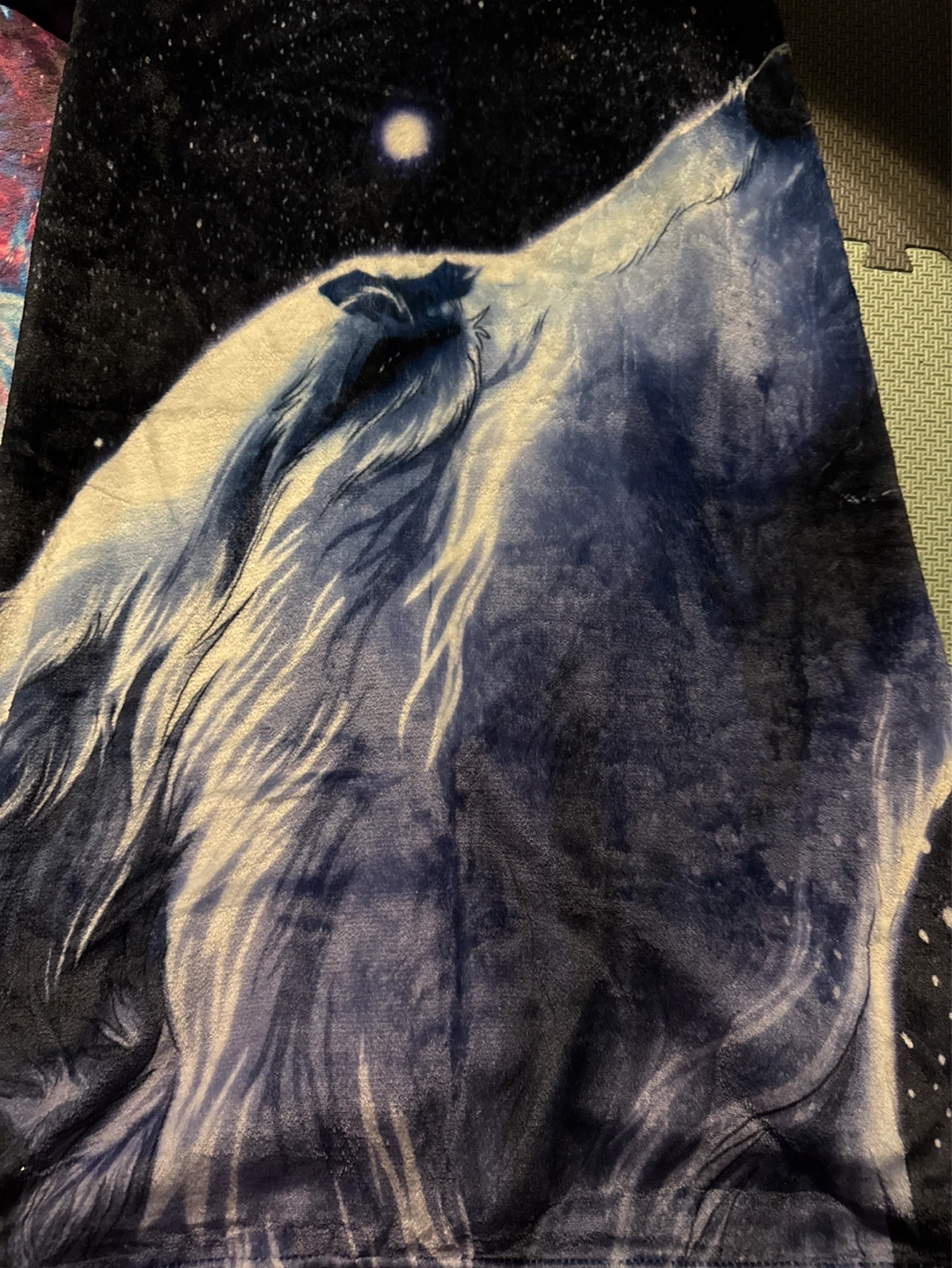 Galaxy and Wolf Plush Blanket with Hood