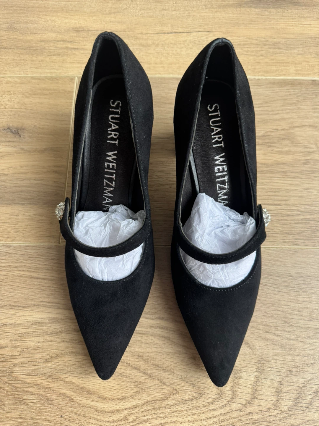 SW Black Suede Mary Jane Heels with Crystal Embellishment - photo 5