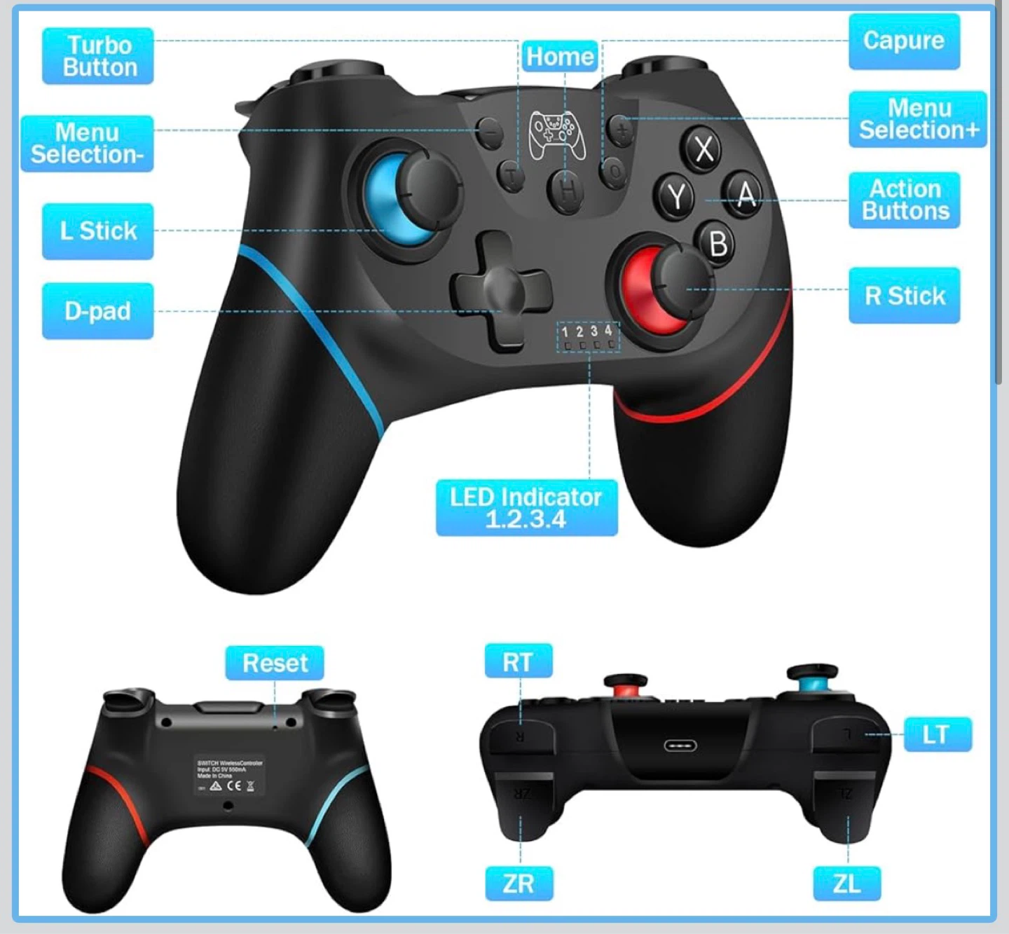 Switch Pro Controller - Wireless Gamepad Joystick (Black) - photo 2