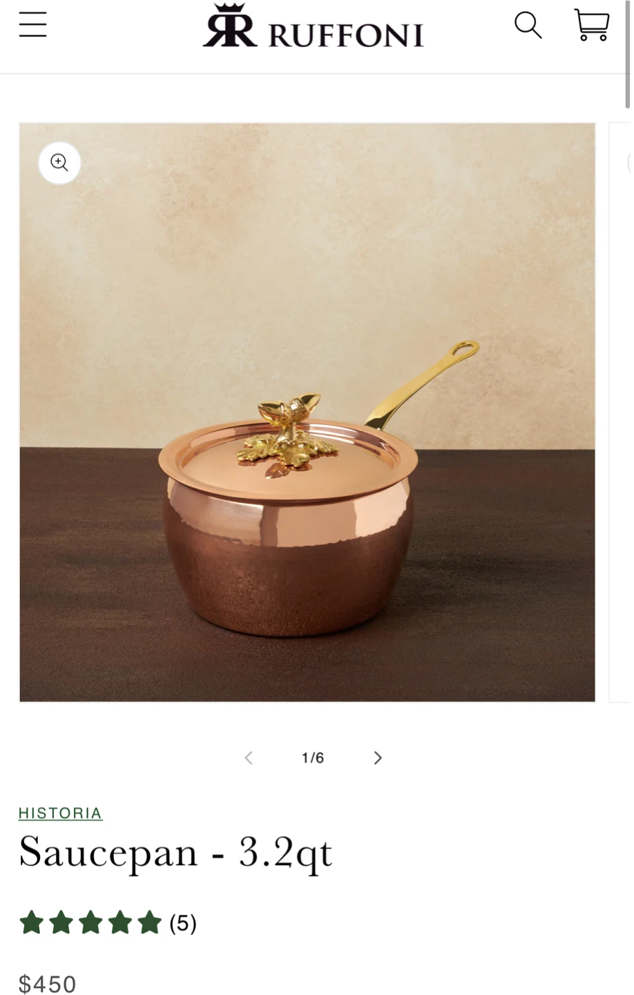 Ruffoni Historia Saucepan - 3.2qt Copper