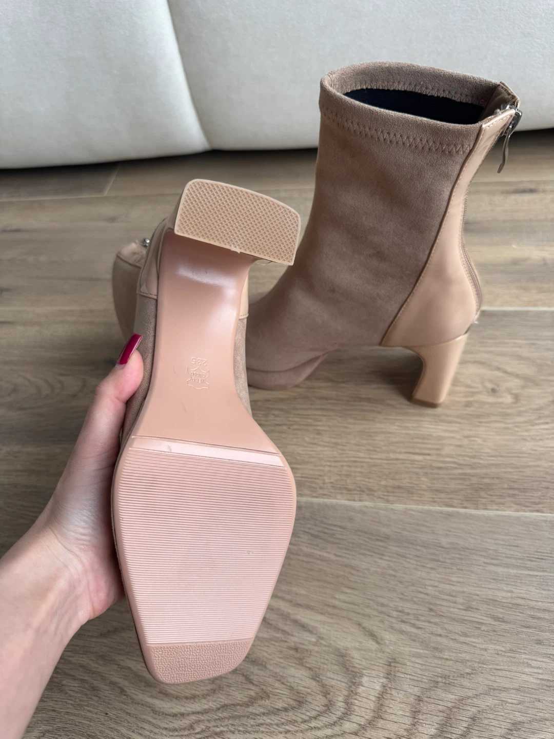 Women's Faux Suede Ankle Boots - Beige - photo 4
