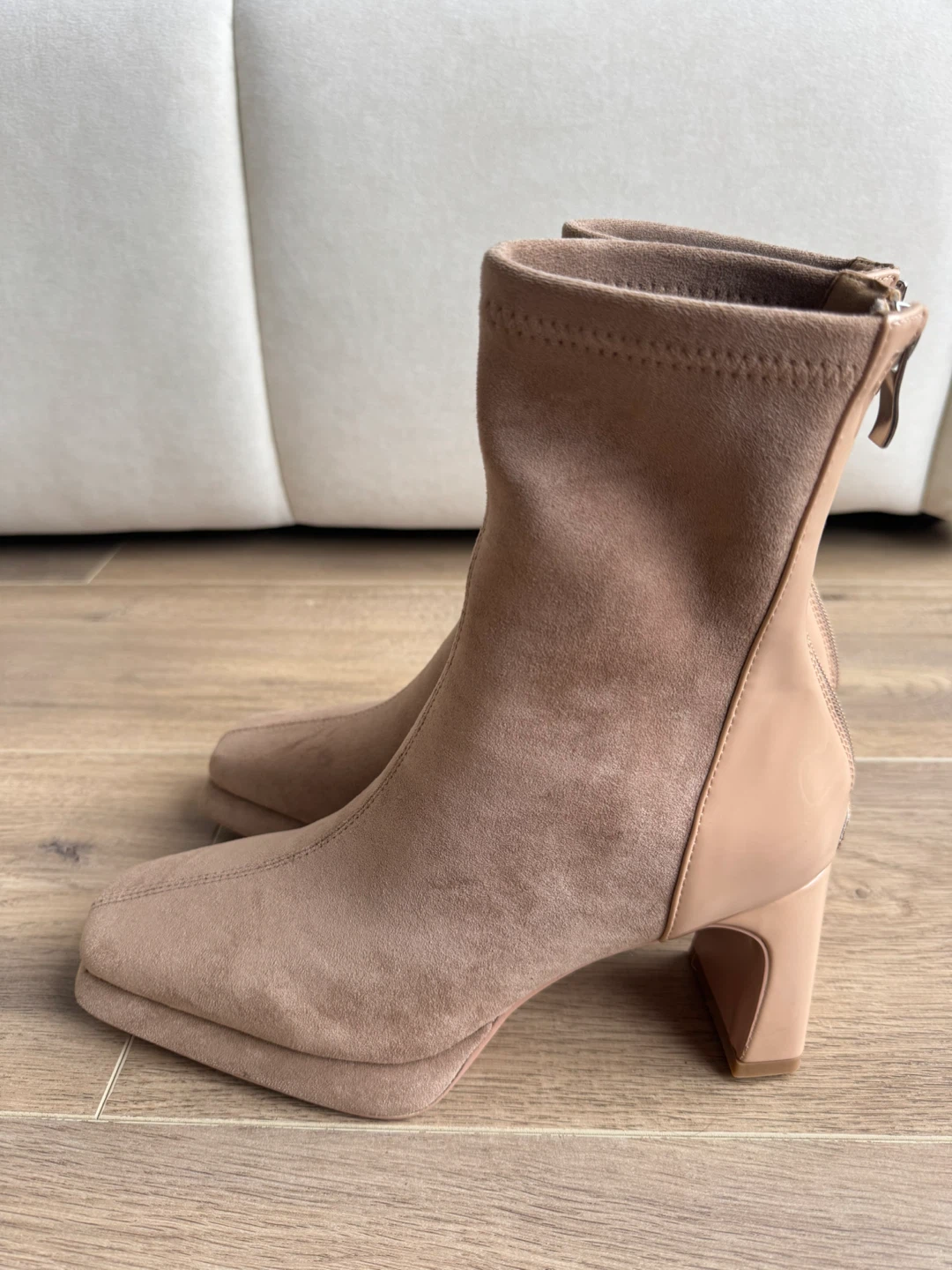 Women's Faux Suede Ankle Boots - Beige - photo 2