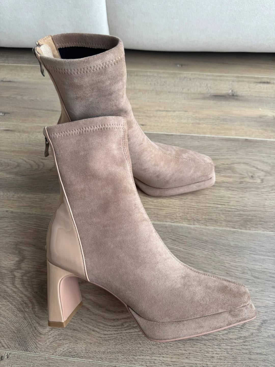 Women's Faux Suede Ankle Boots - Beige - photo 5