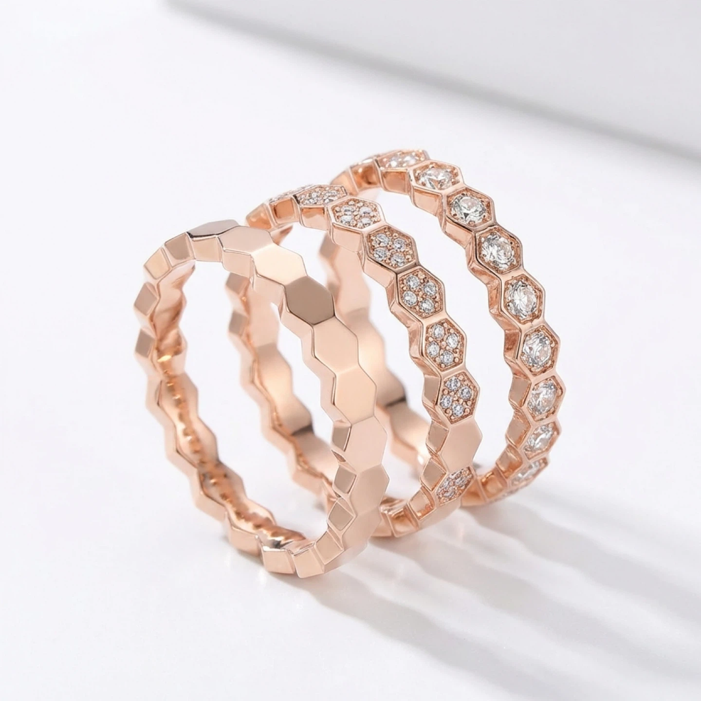 ChicStyle Rose Gold Stackable Rings with Crystals