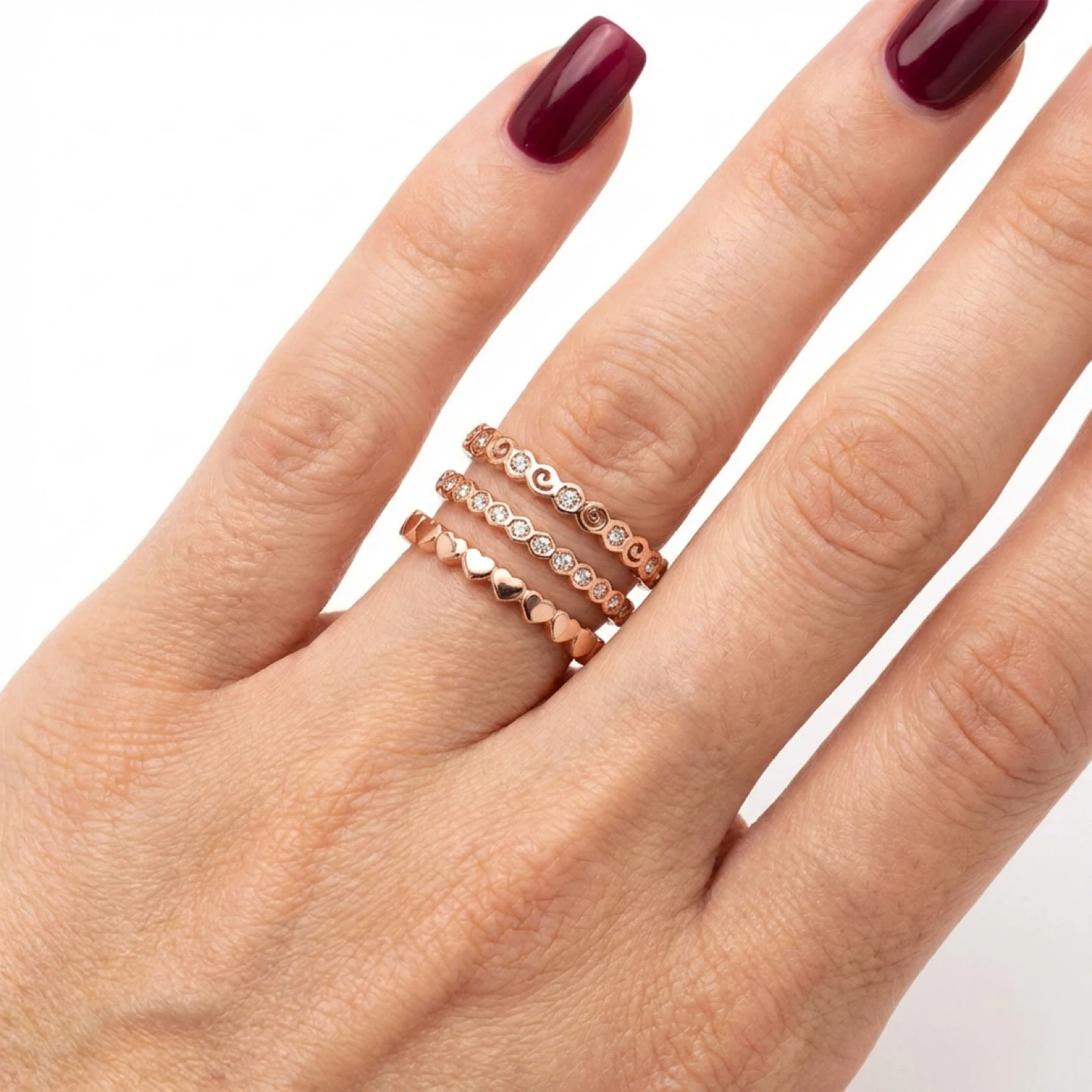 ChicStyle Rose Gold Stackable Rings with Crystals - photo 3