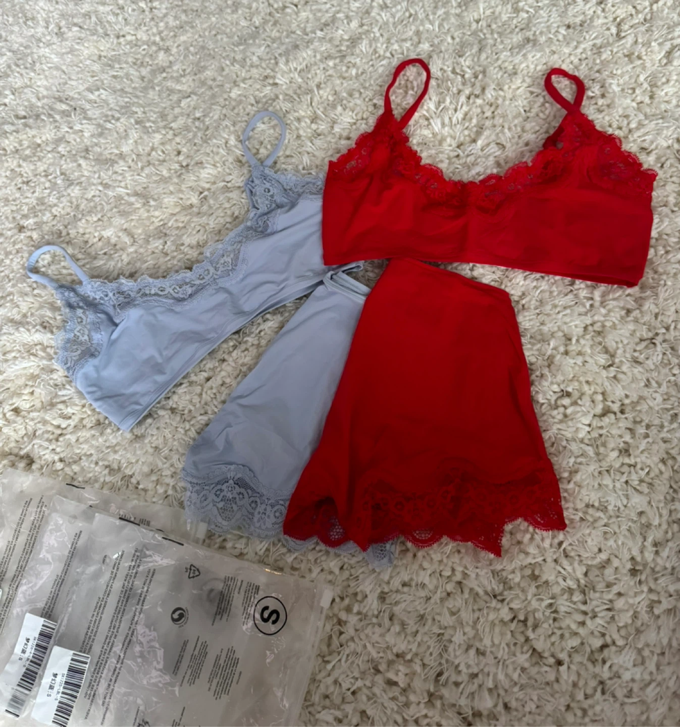 Blue & Red Lace Bralettes and Shorts Set - photo 4