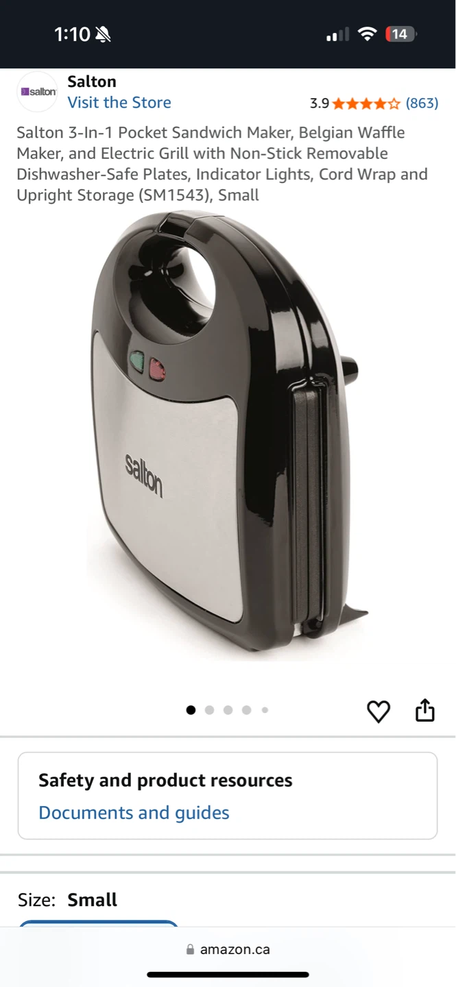 Salton 3-in-1 Pocket Sandwich Maker, Waffle Maker, and Grill