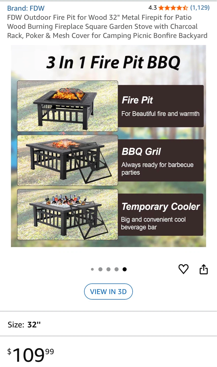 FDW 32" Outdoor Fire Pit with Accessories