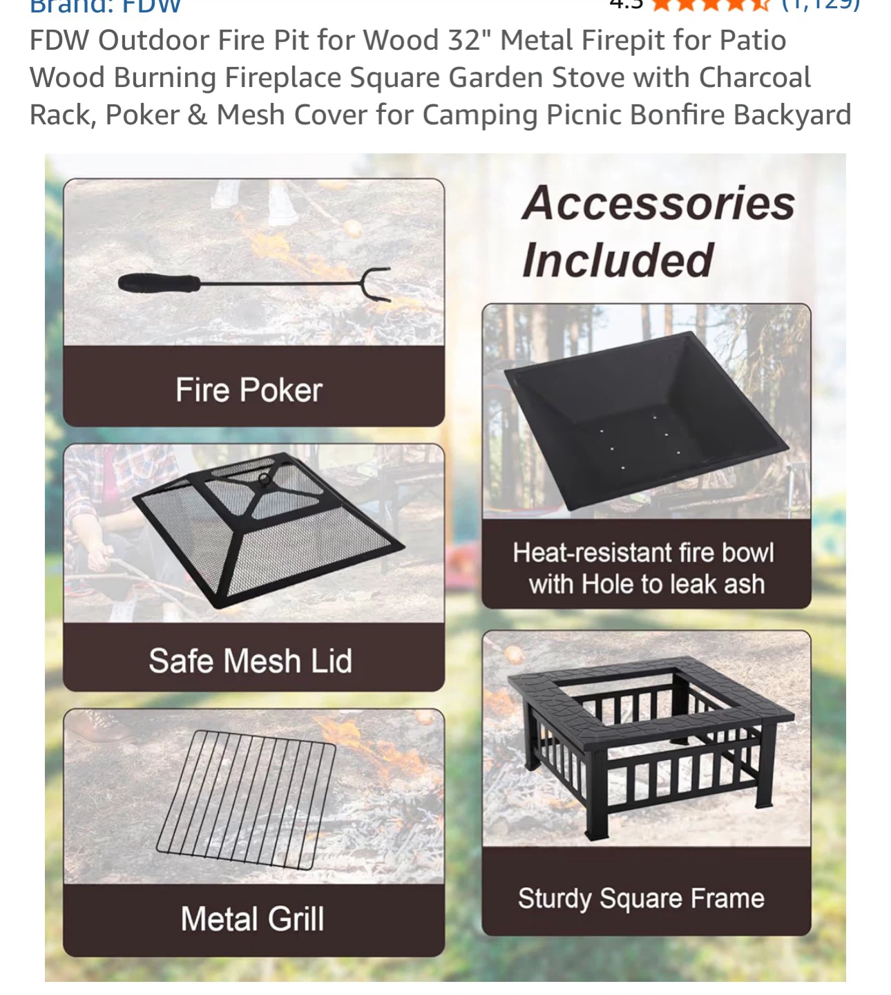 FDW 32" Outdoor Fire Pit with Accessories - photo 5