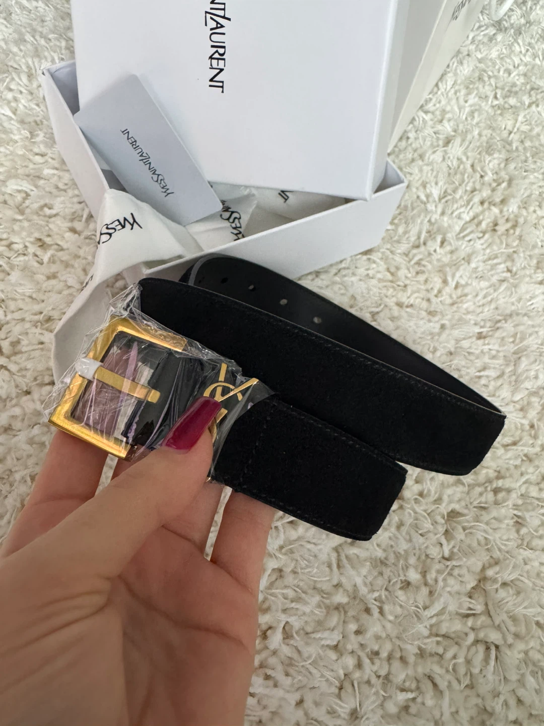 Y Suede Belt with Gold Buckle - photo 3