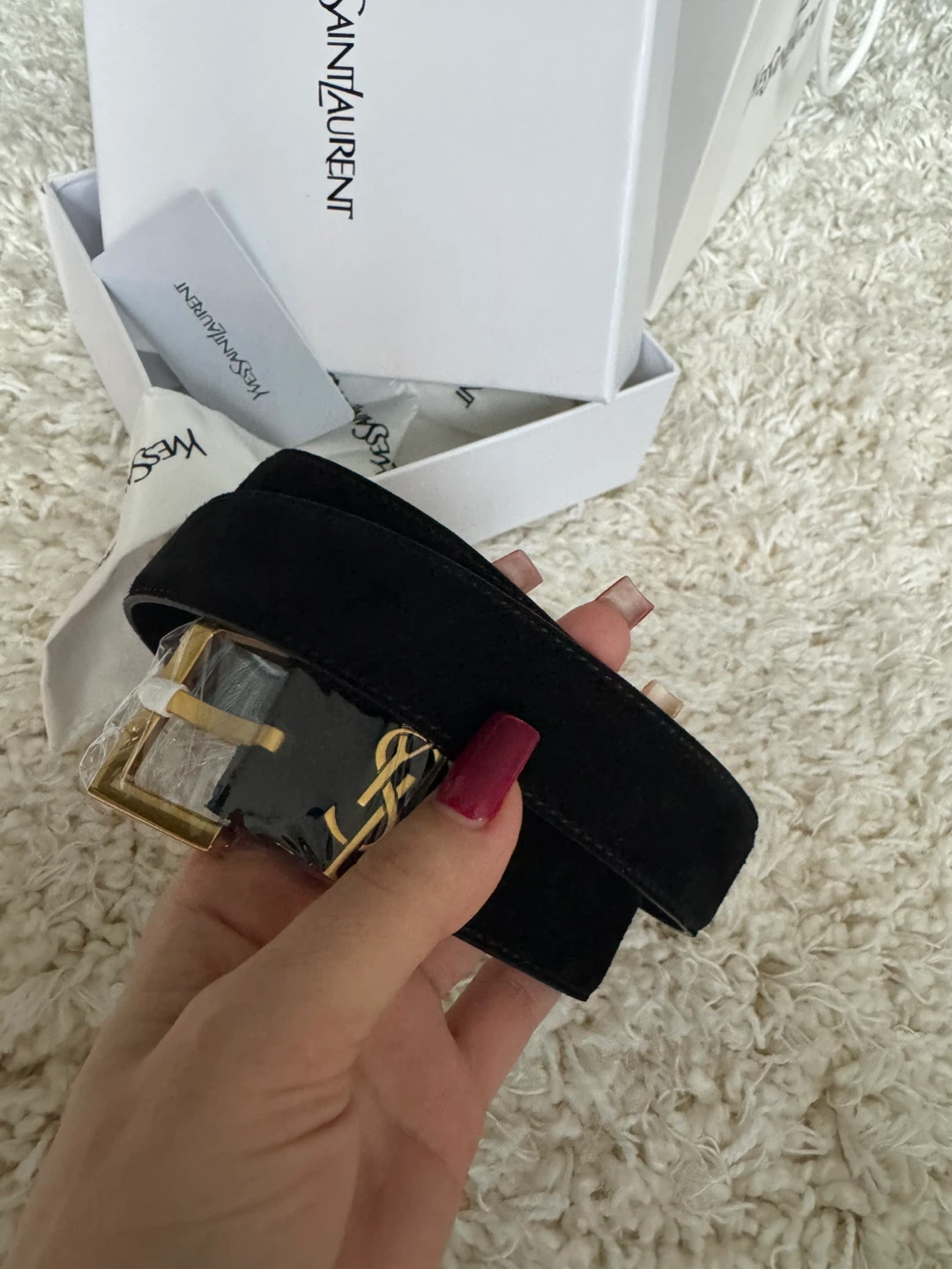 Y Suede Belt with Gold Buckle - photo 5